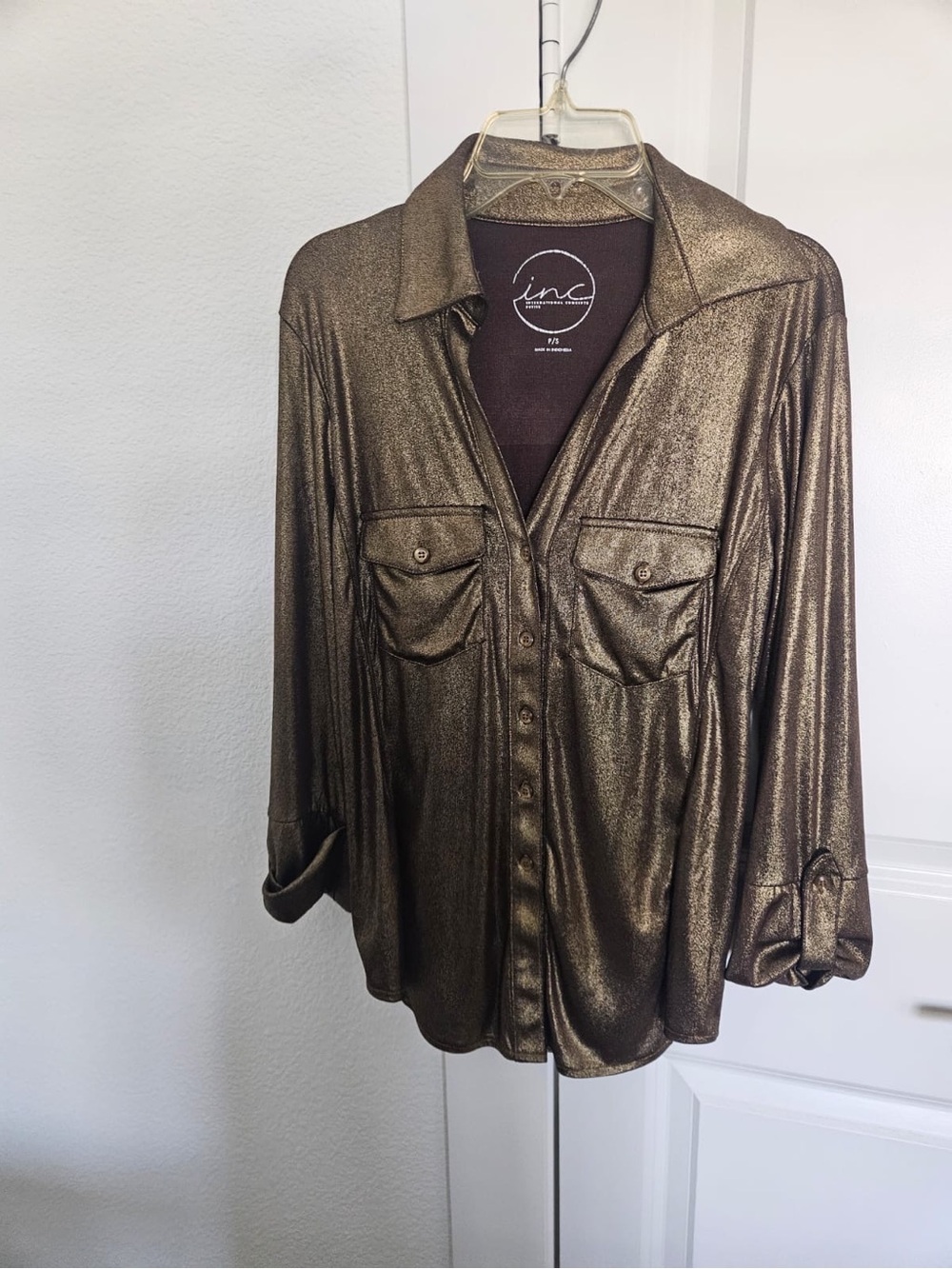 INC International Concepts Metallic Bronze Button-Down Shirt